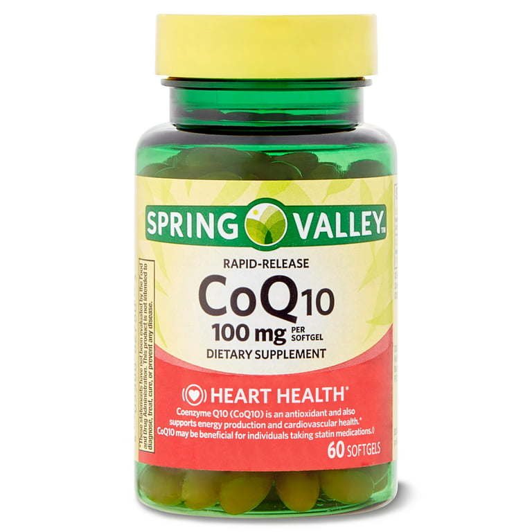 Spring Valley Rapid-Release CoQ10 Heart Health Dietary Supplement Softgels, 100 mg, 60 Count Spring Valley Rapid-Release CoQ10 Heart Health Dietary Supplement Softgels, 100 mg, 60 Count