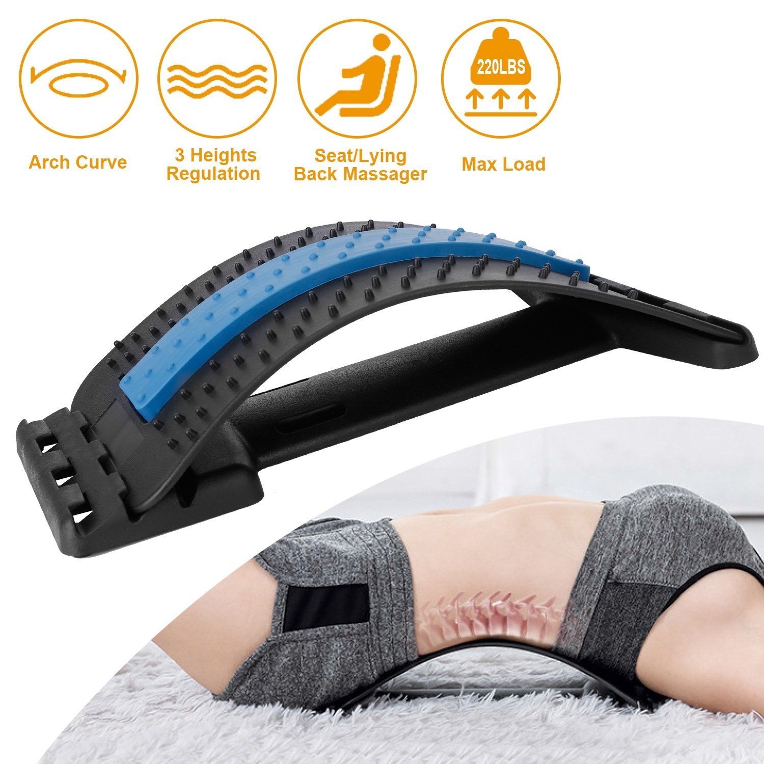 Back Massage Stretching Device Multi-Level Lumbar Spinal Support Stretcher Herniated Disc Upper Lower Back Pain Relief Back Massage Stretching Device Multi-Level Lumbar Spinal Support Stretcher Herniated Disc Upper Lower Back Pain Relief
