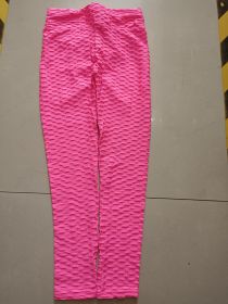 Hip-turned Folds Elastic High-waist Fitness Leggings Breathable Slim Indoor Sports (Color: Rose red, size: 2XL)